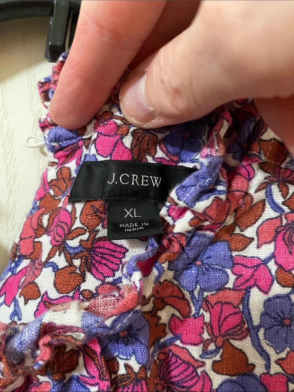 J. Crew Pink, Purple & pink Floral Linen Peasant Top